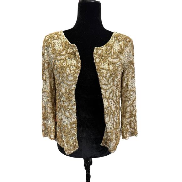 Calypso St. Barth Gold Beaded Embellished Open Jacket CANNELITA XS - Picture 5 of 13